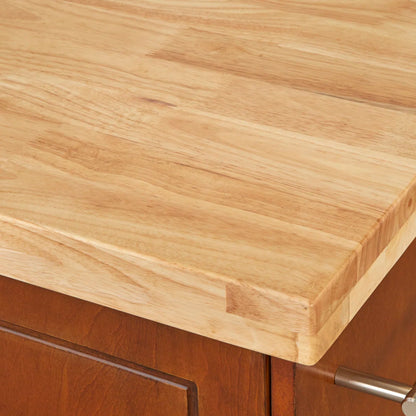 Kitchen Island Table with Solid Wood Top, Open Shelves &amp; Cabinet – 48-Inch with Locking Wheels