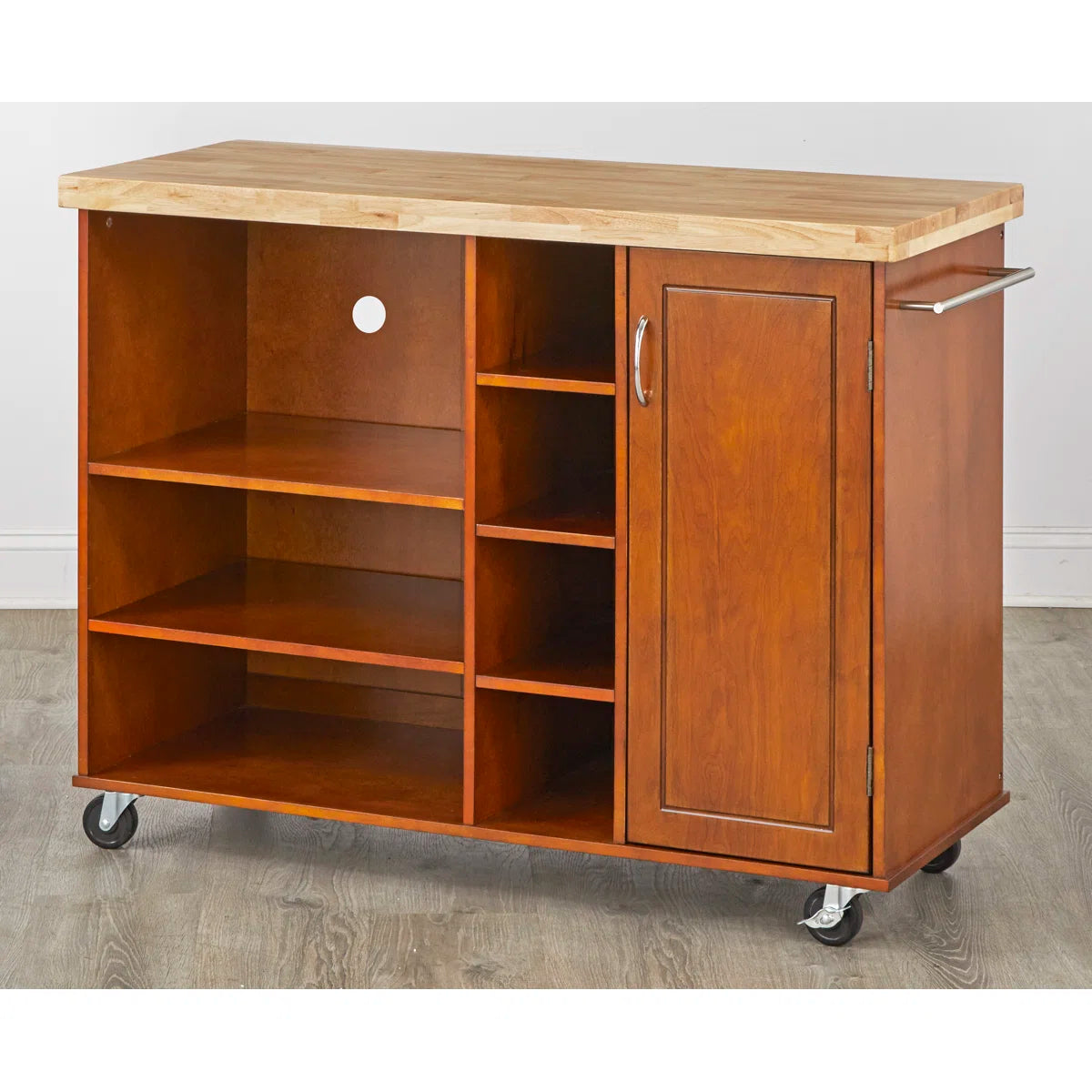 Kitchen Island Table with Solid Wood Top, Open Shelves &amp; Cabinet – 48-Inch with Locking Wheels