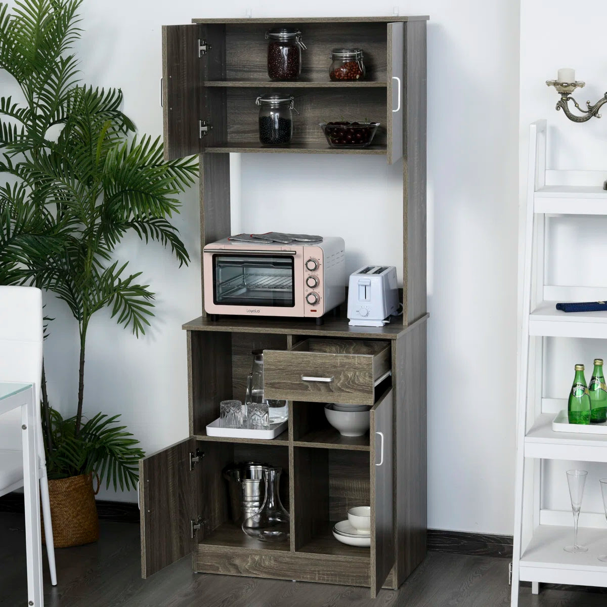 Microwave Stands: Dubach  70'' Freestanding Kitchen Pantry with Microwave