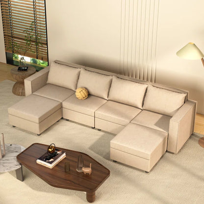 7 Seater Sofa Set: 116" Modular Upholstered Sectional with Ottoman