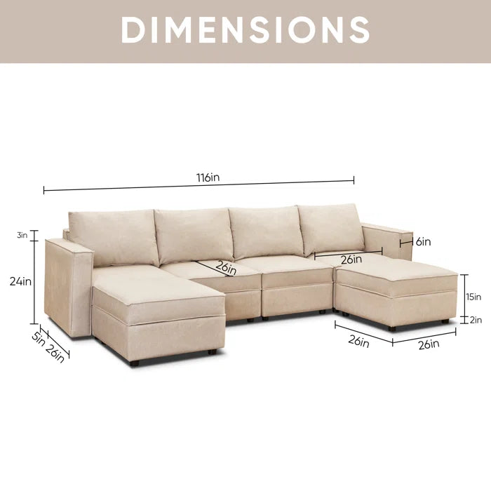 7 Seater Sofa Set: 116" Modular Upholstered Sectional with Ottoman