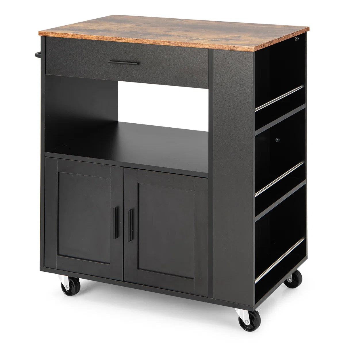 Kitchen Island Table Cart with Ample Storage, Spice Racks &amp; Smooth Mobility