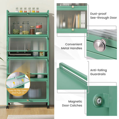 Kitchen Racks: 5-Tier Kitchen Baker's Rack Storage Cabinet with Flip-Up Doors and a Mobile Microwave Stand