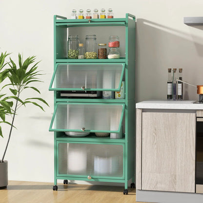 Kitchen Racks: 5-Tier Kitchen Baker's Rack Storage Cabinet with Flip-Up Doors and a Mobile Microwave Stand