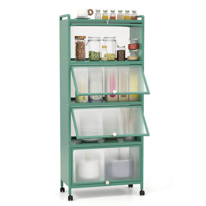 Kitchen Racks: 5-Tier Kitchen Baker's Rack Storage Cabinet with Flip-Up Doors and a Mobile Microwave Stand