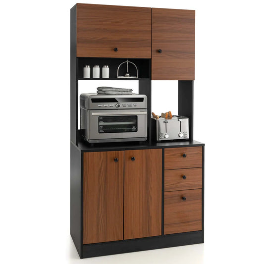 Microwave Stands: 71" Tall Black Kitchen Pantry Buffet Hutch – Freestanding Storage Cabinet with 4 Doors