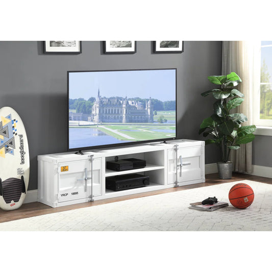 tv panel: Industrial Rectangular tv panel with 2 Doors and Open Storage