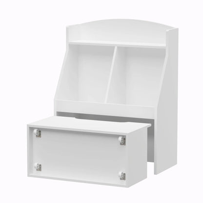 Kids Toy Storage Unit: Wooden Bookcase with Drawer and Wheels – White Finish