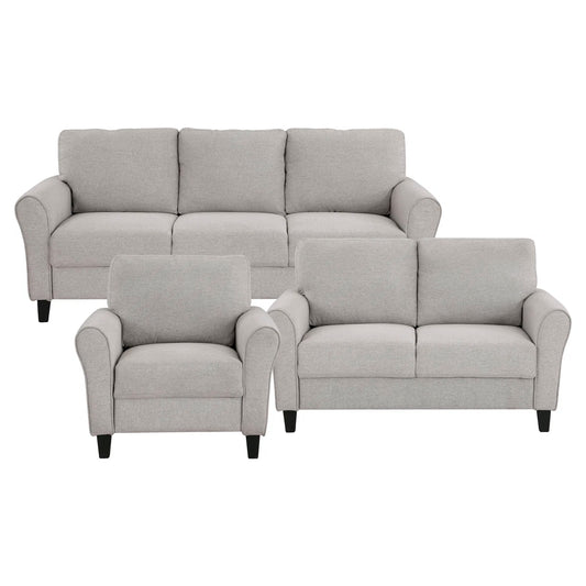 Luxury Sofa Sets: 3-Piece Emilio Living Room Set with Sofa, Loveseat & Chair in Polyester Upholstery