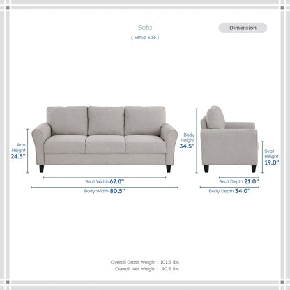 Luxury Sofa Sets: 3-Piece Emilio Living Room Set with Sofa, Loveseat & Chair in Polyester Upholstery