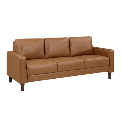 Luxury Sofa Sets: Eric Collection Brown Faux Leather Sofa Set with Mid-Century Modern Design