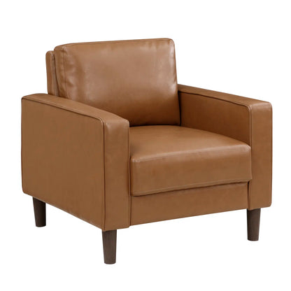 Luxury Sofa Sets: Eric Collection Brown Faux Leather Sofa Set with Mid-Century Modern Design