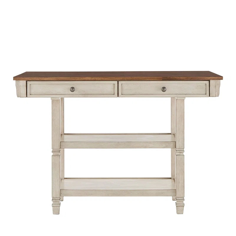 Kitchen Island Table: Solid Rubberwood Prep Table with Open Shelves