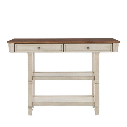 Kitchen Island Table: Solid Rubberwood Prep Table with Open Shelves