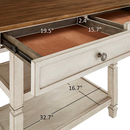 Kitchen Island Table: Solid Rubberwood Prep Table with Open Shelves