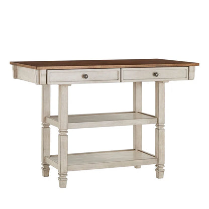 Kitchen Island Table: Solid Rubberwood Prep Table with Open Shelves