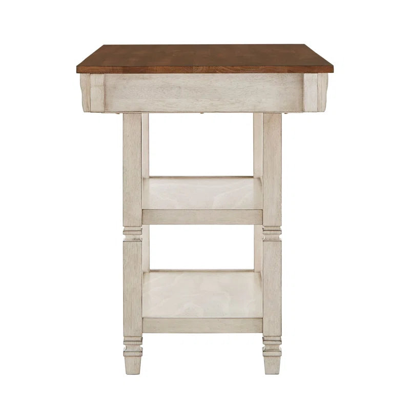 Kitchen Island Table: Solid Rubberwood Prep Table with Open Shelves