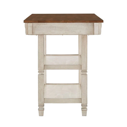 Kitchen Island Table: Solid Rubberwood Prep Table with Open Shelves