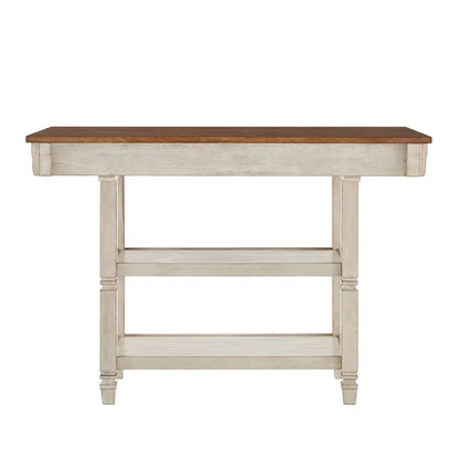 Kitchen Island Table: Solid Rubberwood Prep Table with Open Shelves