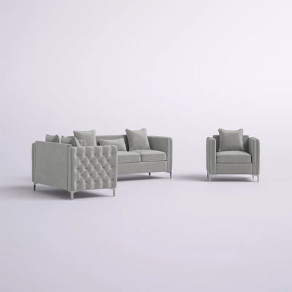 Luxury Sofa Sets: 3-Piece Velvet Mid-Century Living Room Set with Toss Pillows and Chrome Legs