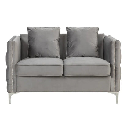Luxury Sofa Sets: 3-Piece Velvet Mid-Century Living Room Set with Toss Pillows and Chrome Legs
