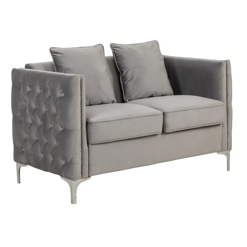 Luxury Sofa Sets: 3-Piece Velvet Mid-Century Living Room Set with Toss Pillows and Chrome Legs