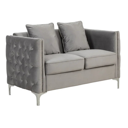Luxury Sofa Sets: 3-Piece Velvet Mid-Century Living Room Set with Toss Pillows and Chrome Legs