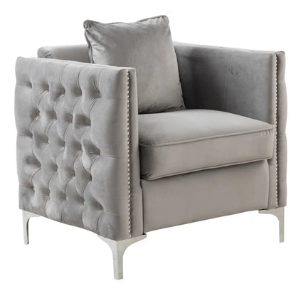 Luxury Sofa Sets: 3-Piece Velvet Mid-Century Living Room Set with Toss Pillows and Chrome Legs