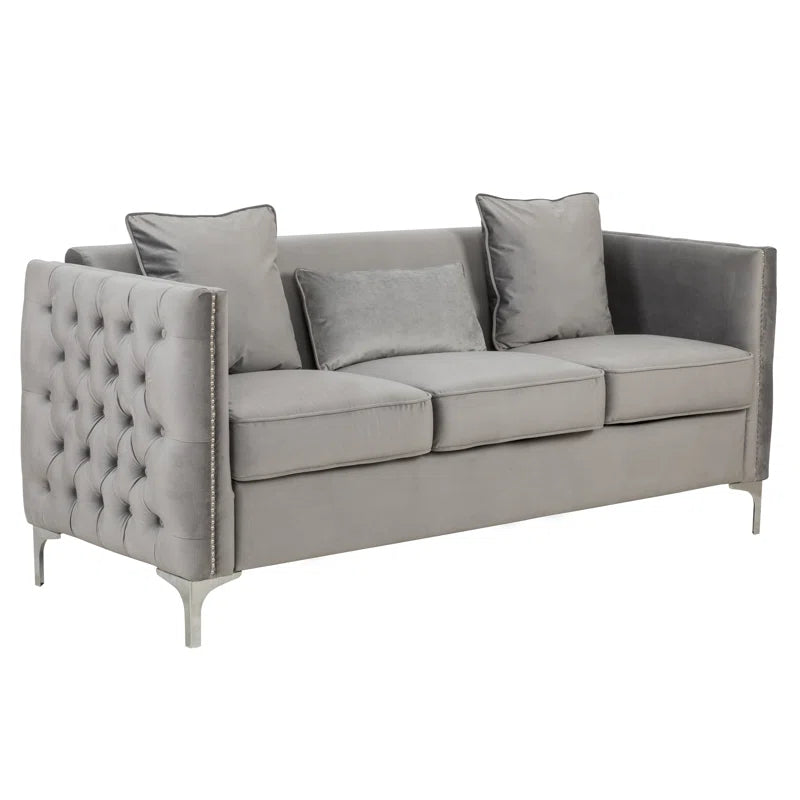 Luxury Sofa Sets: 3-Piece Velvet Mid-Century Living Room Set with Toss Pillows and Chrome Legs