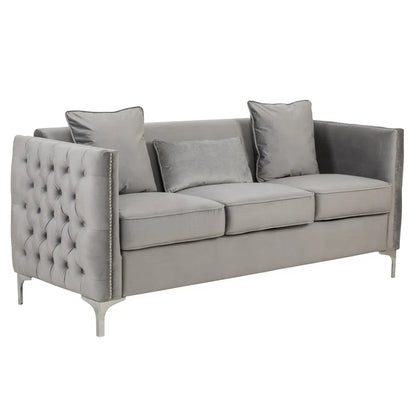 Luxury Sofa Sets: 3-Piece Velvet Mid-Century Living Room Set with Toss Pillows and Chrome Legs