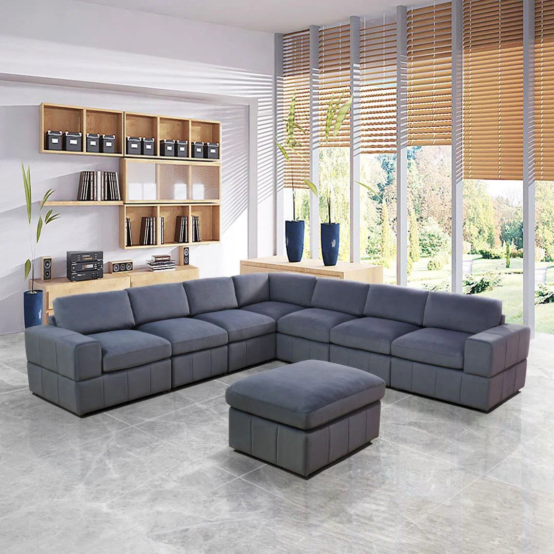 7 Seater Sofa Set: 8-Piece Leather Modular Comfort Sofa