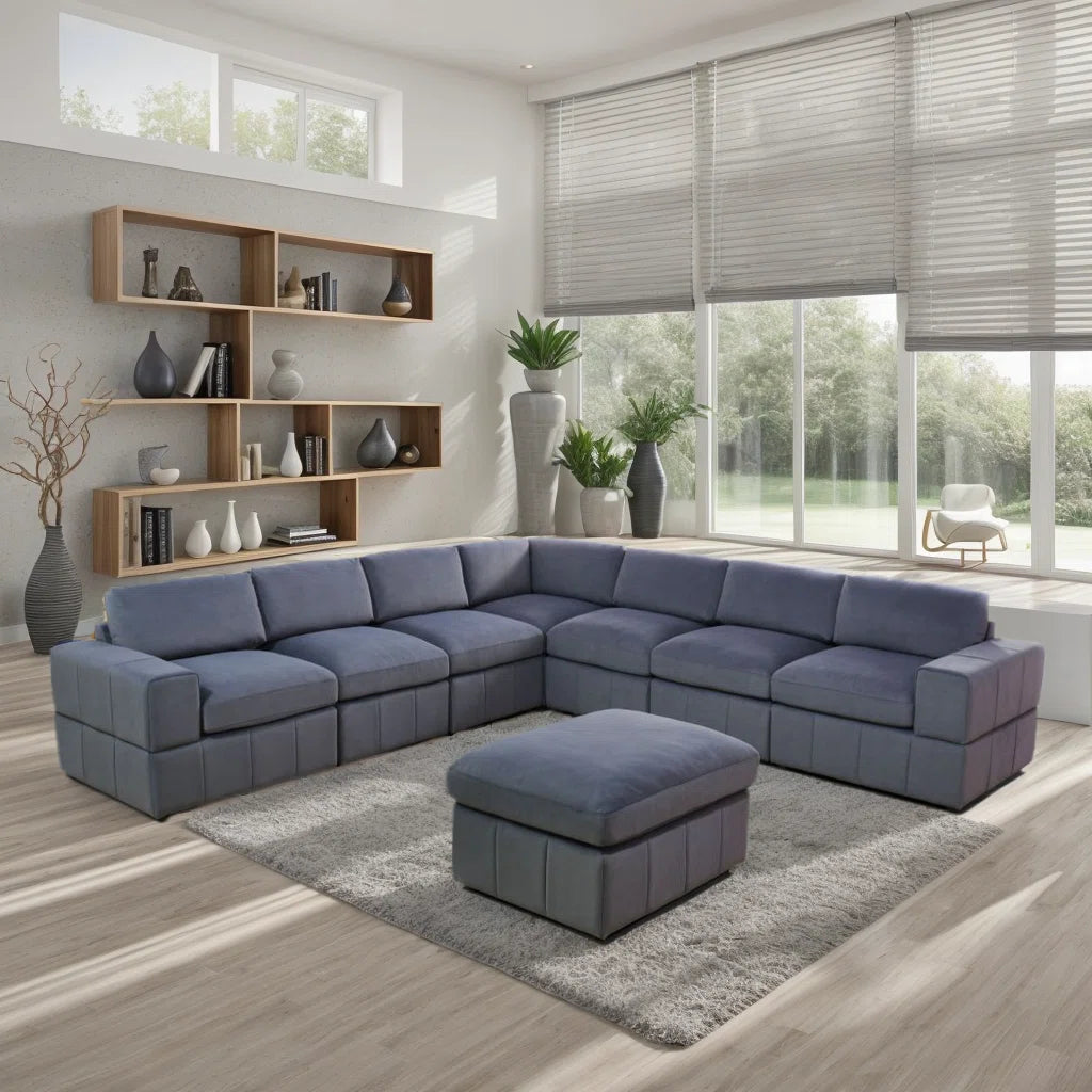 7 Seater Sofa Set: 8-Piece Leather Modular Comfort Sofa