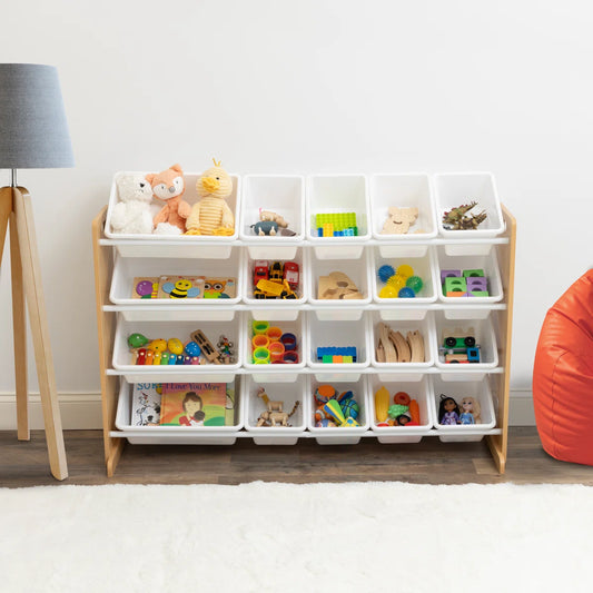 Kids Toy Storage Unit: 50.2" Multi-Bin Organiser for Playroom & Bedroom with 20 Storage Bins