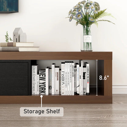tv panel: Extendable wood TV panel with 3 large drawers, reversible design feature