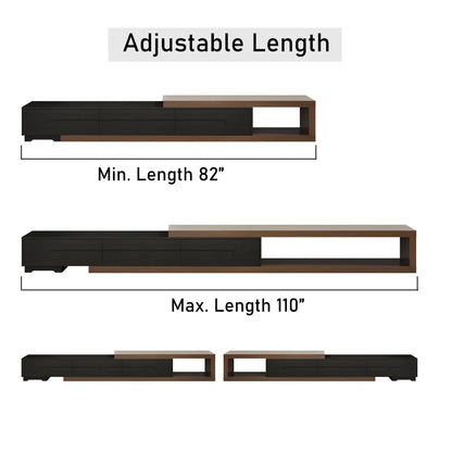 tv panel: Extendable wood TV panel with 3 large drawers, reversible design feature