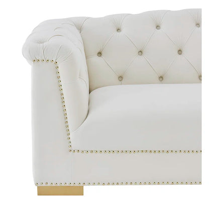 Luxury Sofa Sets: Cream Velvet Tufted Sofa + Loveseat Set with Gold Nailhead Trim