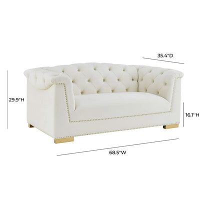 Luxury Sofa Sets: Cream Velvet Tufted Sofa + Loveseat Set with Gold Nailhead Trim