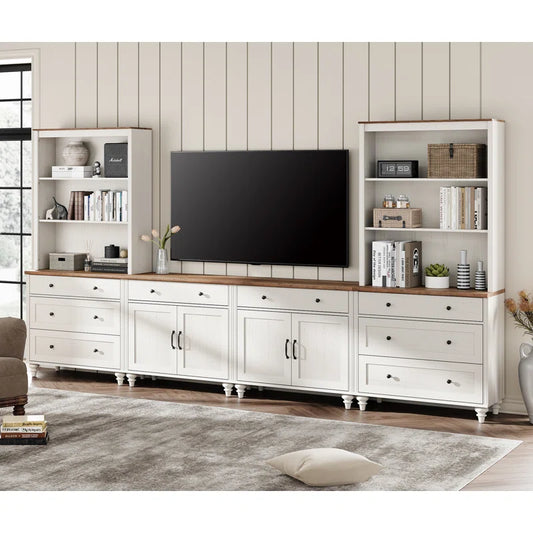 tv panel: 75" TV Entertainment Center with Bookshelves and Storage Drawers