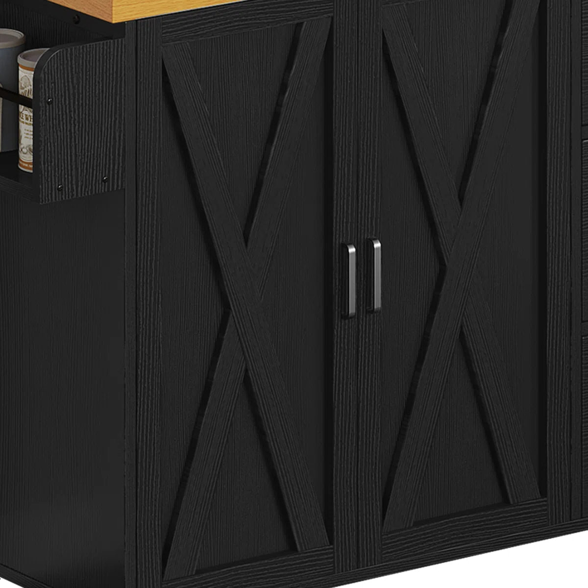 Kitchen Rack: Farmhouse Bakers Rack with LED Light and Power Outlet, Coffee Bar Cabinet on Wheels, and Microwave Stand