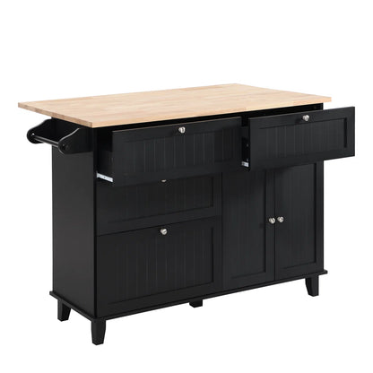 Kitchen Island Table: 50.3" Wide Farmhouse Style with Drop Leaf, Storage &amp; 2 Bar Stools