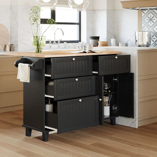 Kitchen Island Table: 50.3" Wide Farmhouse Style with Drop Leaf, Storage &amp; 2 Bar Stools