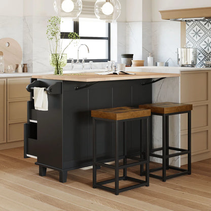 Kitchen Island Table: 50.3" Wide Farmhouse Style with Drop Leaf, Storage &amp; 2 Bar Stools