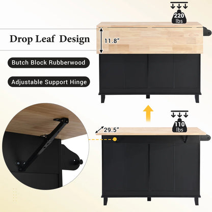Kitchen Island Table: 50.3" Wide Farmhouse Style with Drop Leaf, Storage &amp; 2 Bar Stools