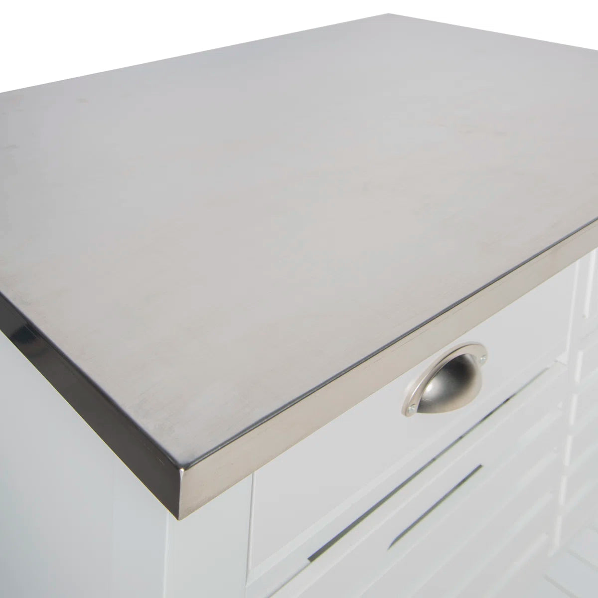 Kitchen Island Table: 30'' Wide Rolling Grey Cart with Stainless Steel Top, Storage Drawers & Bins