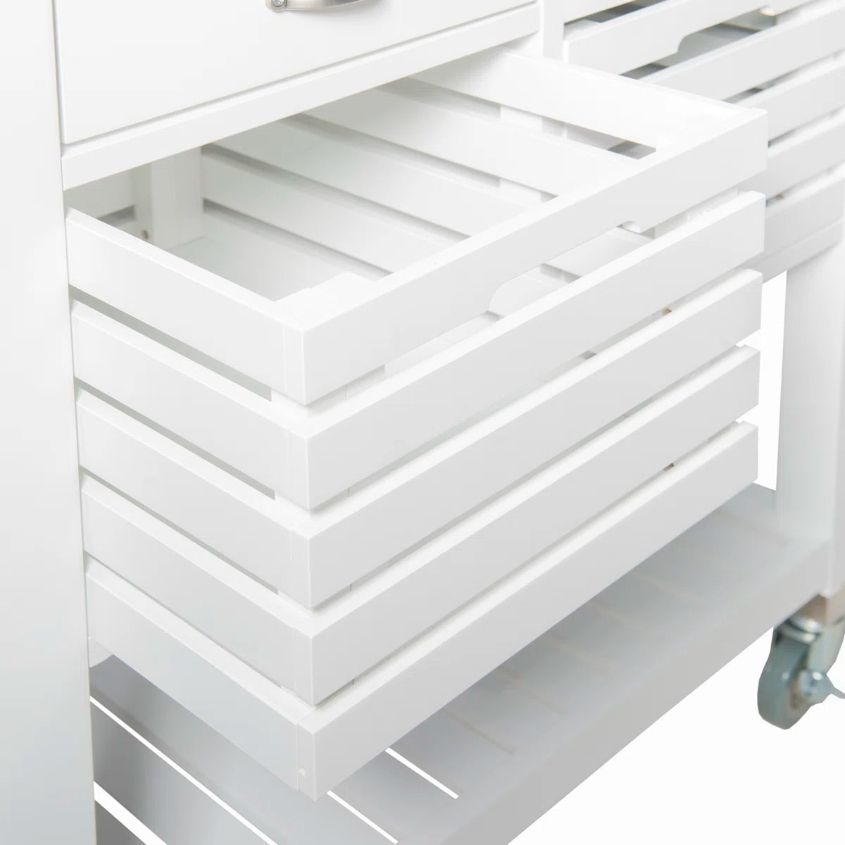 Kitchen Island Table: 30'' Wide Rolling Grey Cart with Stainless Steel Top, Storage Drawers & Bins