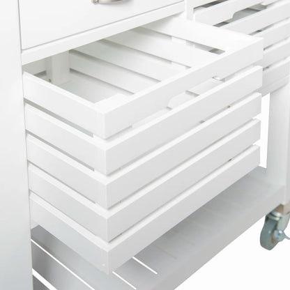 Kitchen Island Table: 30'' Wide Rolling Grey Cart with Stainless Steel Top, Storage Drawers & Bins