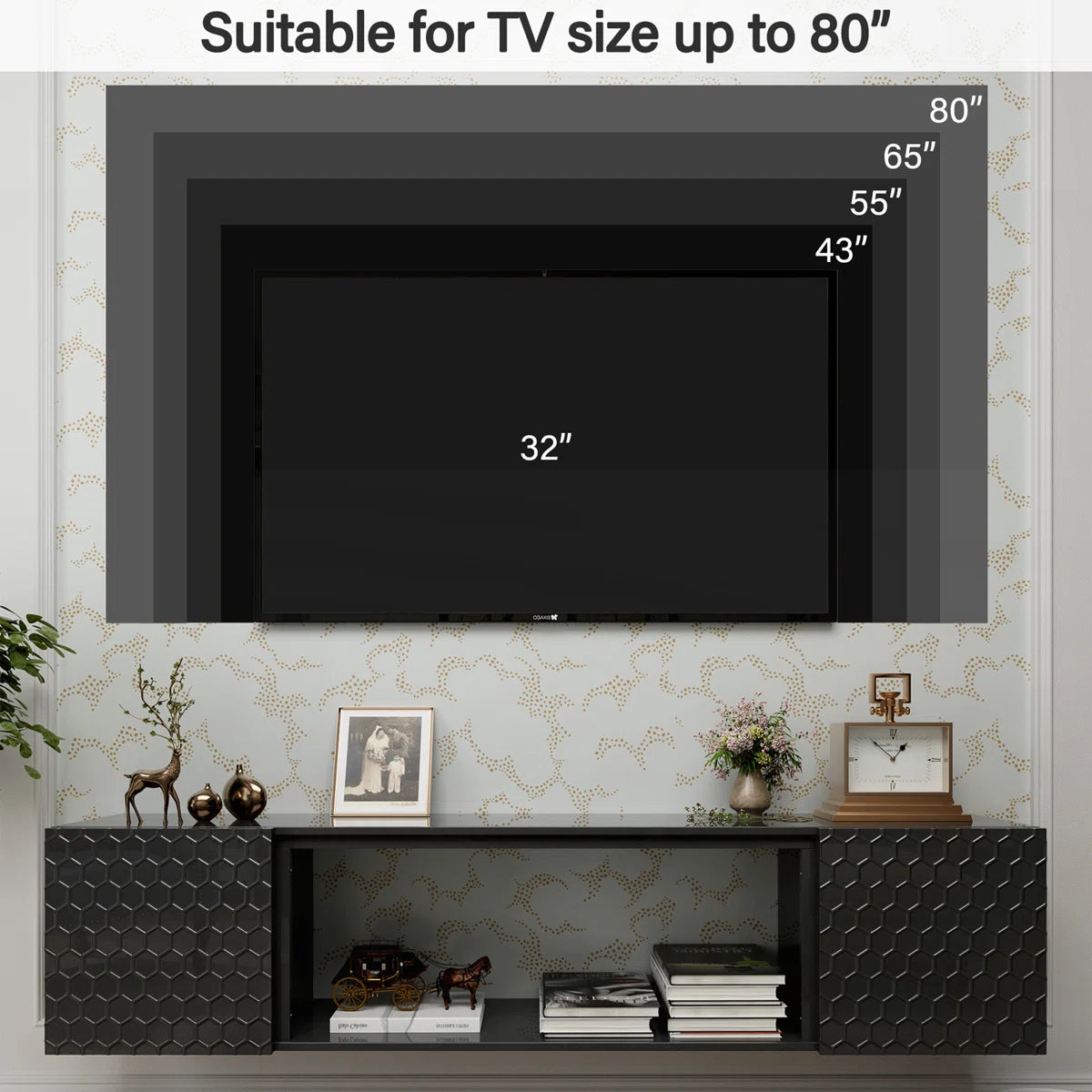 tv panel: Modern Wall-Mounted Floating tv panel, Fits Up to 80" Screens