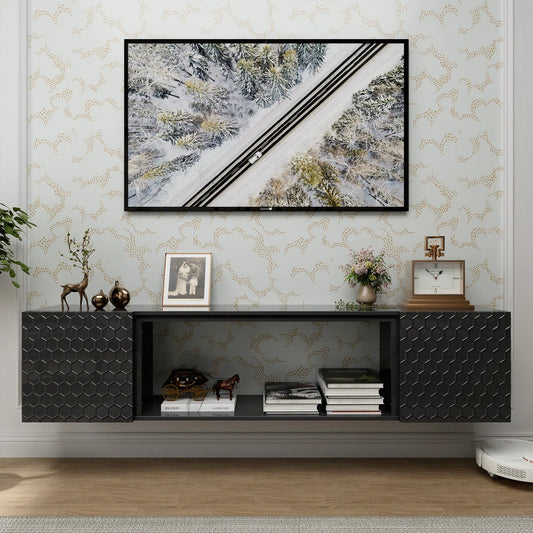 tv panel: Modern Wall-Mounted Floating tv panel, Fits Up to 80" Screens