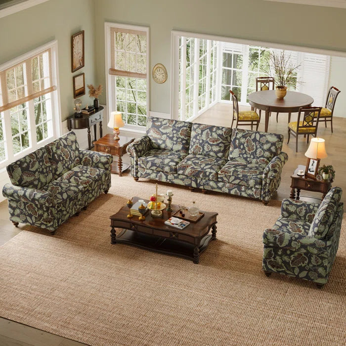 7 Seater Sofa Set:  6-Seats Sectional Sofa Flower Pattern for Living Room