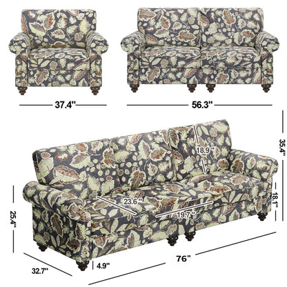 7 Seater Sofa Set:  6-Seats Sectional Sofa Flower Pattern for Living Room